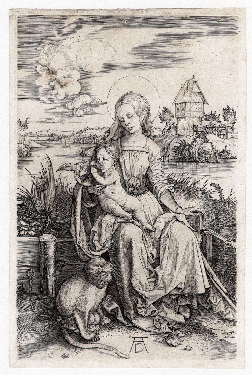 Artwork by Albrecht Dürer, The Virgin and Child with the Monkey, Made of Copper Plate Engraving On Laid Paper