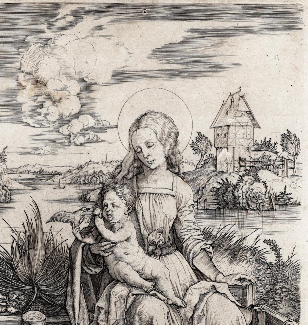Artwork by Albrecht Dürer, The Virgin and Child with the Monkey, Made of Copper Plate Engraving On Laid Paper