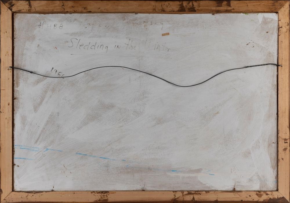 Artwork by Janet Munro, Sledding in the Winter, Made of Oil On Board
