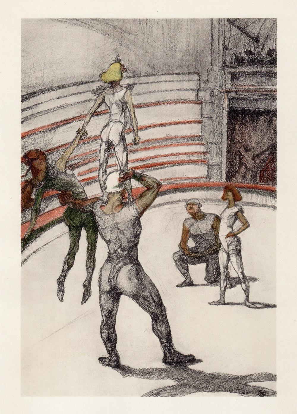 Artwork by Henri de Toulouse-Lautrec, Circus Acrobats (Travail de Tapis, Made of Color Lithograph On Wove Paper After The Original Color Crayon Drawing