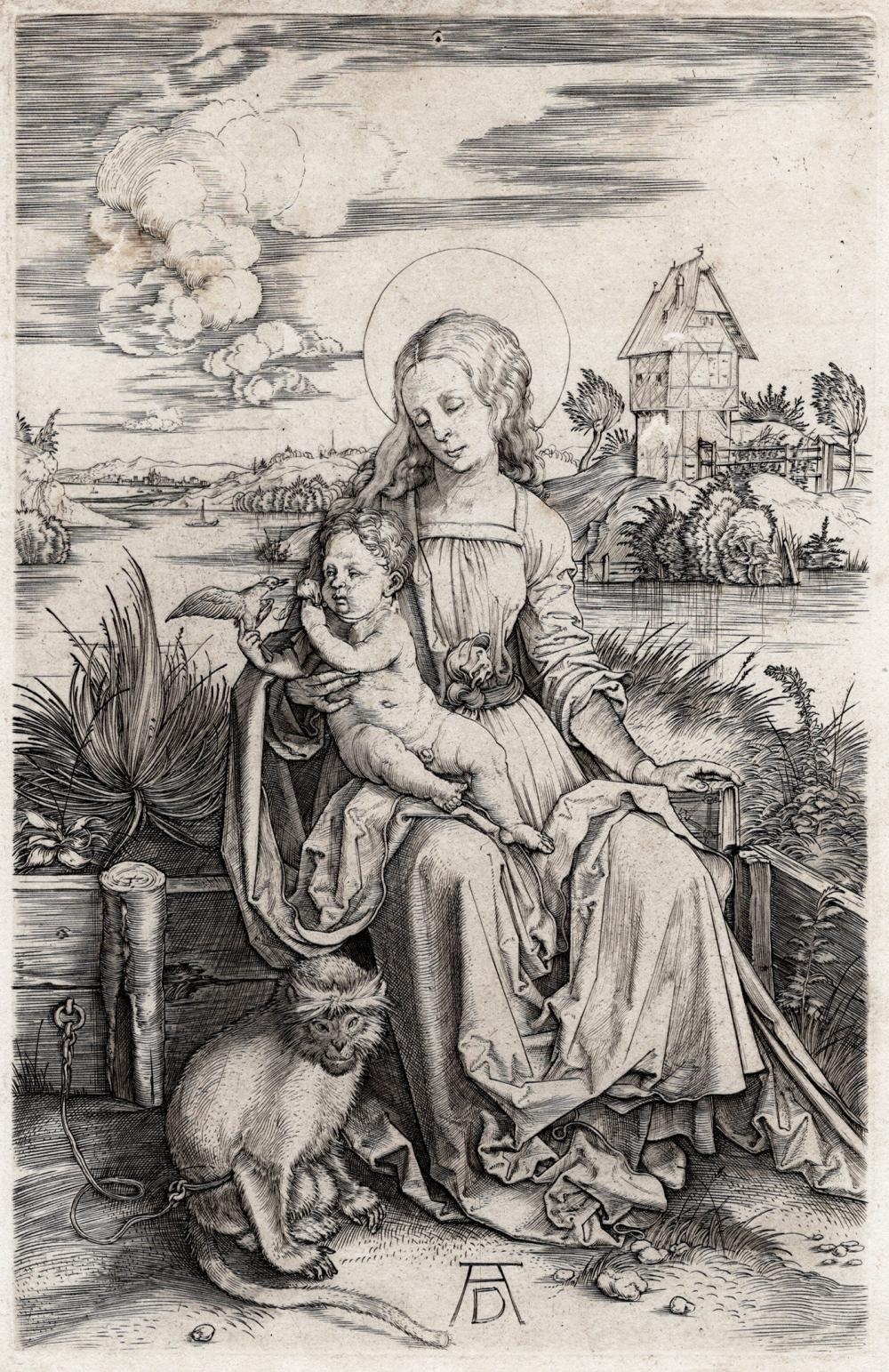Artwork by Albrecht Dürer, The Virgin and Child with the Monkey, Made of Copper Plate Engraving On Laid Paper