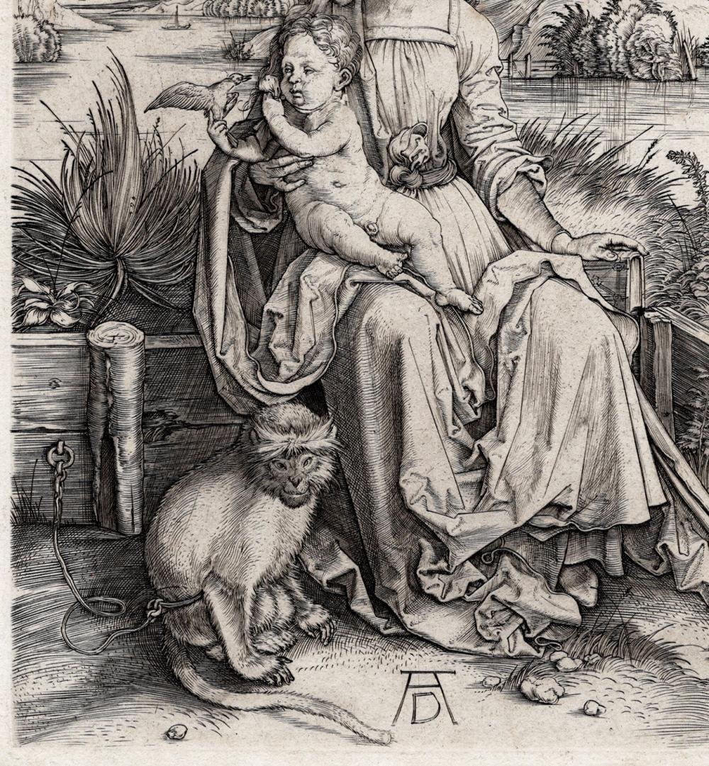 Artwork by Albrecht Dürer, The Virgin and Child with the Monkey, Made of Copper Plate Engraving On Laid Paper