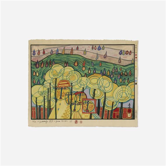 The Rain Falls Far From Us (from the Midori No Namida portfolio - Friedensreich Hundertwasser