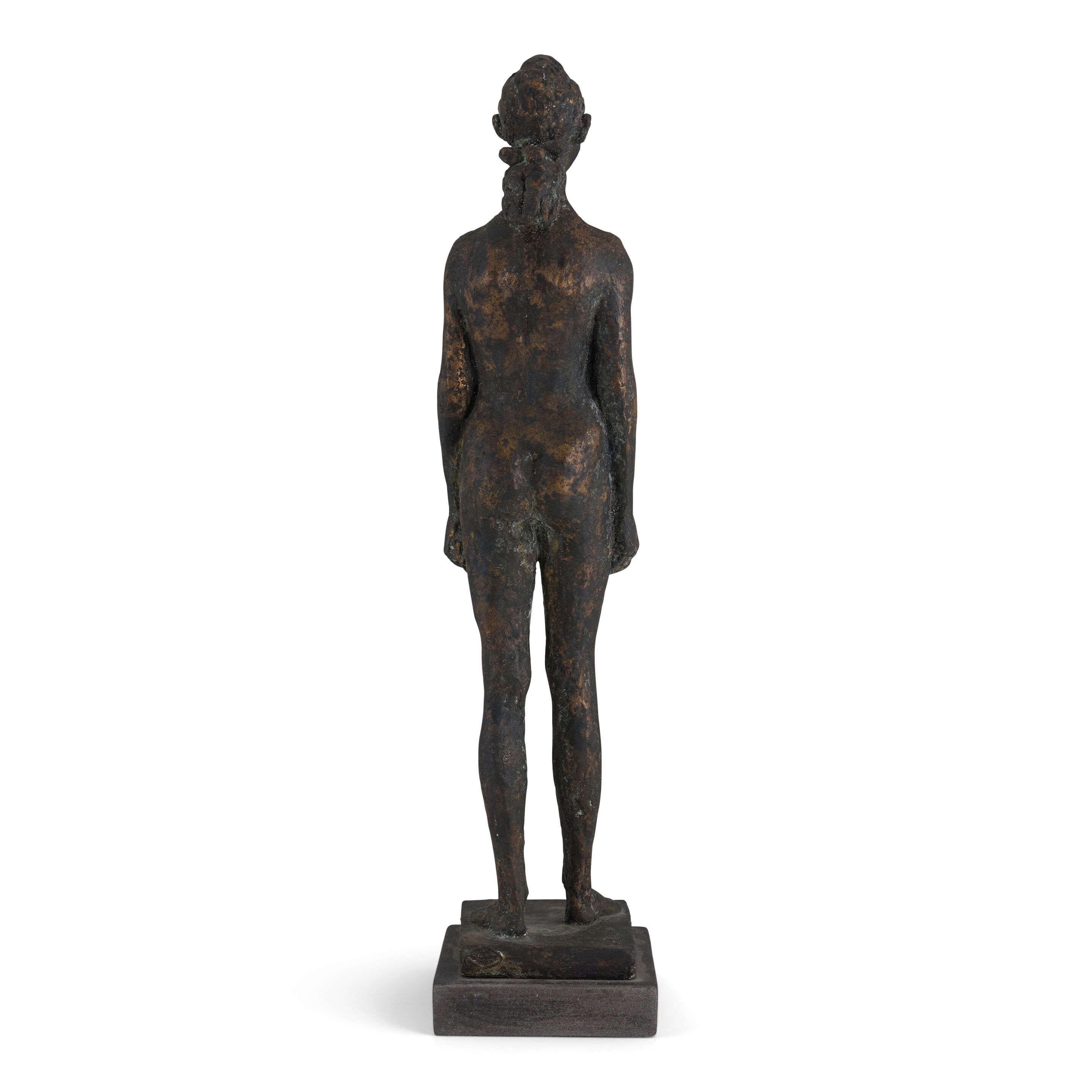 Artwork by Léon Indenbaum, Jeune fille nue, Made of bronze with brown and black patina on a painted wood base