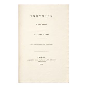 Endymion: A Poetic Romance. London: T. Miller for Taylor and Hessey, 1818 - T. Miller