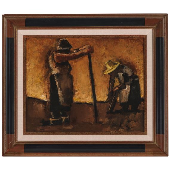 Oystermen 16 x 20in (40.5 x 50.8cm); framed 23 1/2 x 27 1/2in (59.5 x 69.8cm - Josef Herman