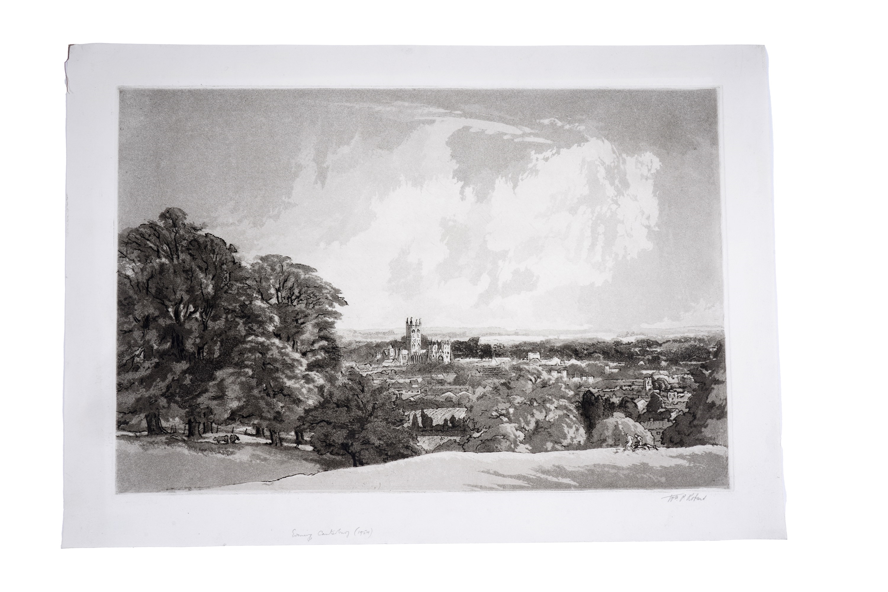 Artwork by William Palmer Robins, Evening, Canterbury, Made of Aquatint Etching