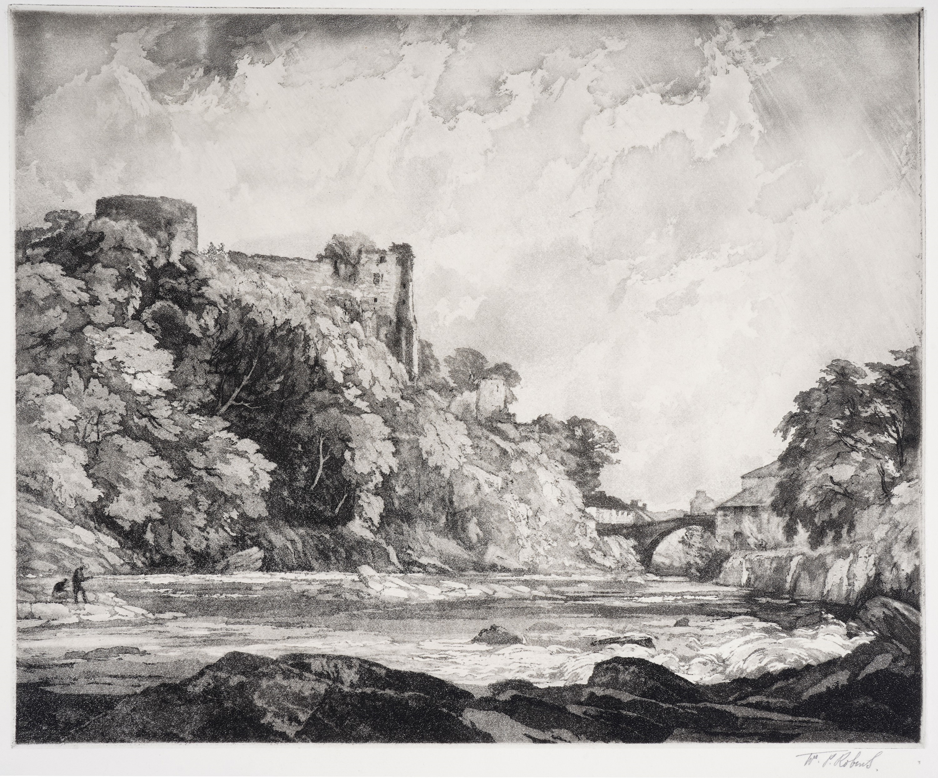Artwork by William Palmer Robins, Showery Day, Barnard Castle, Made of Aquatint Etching