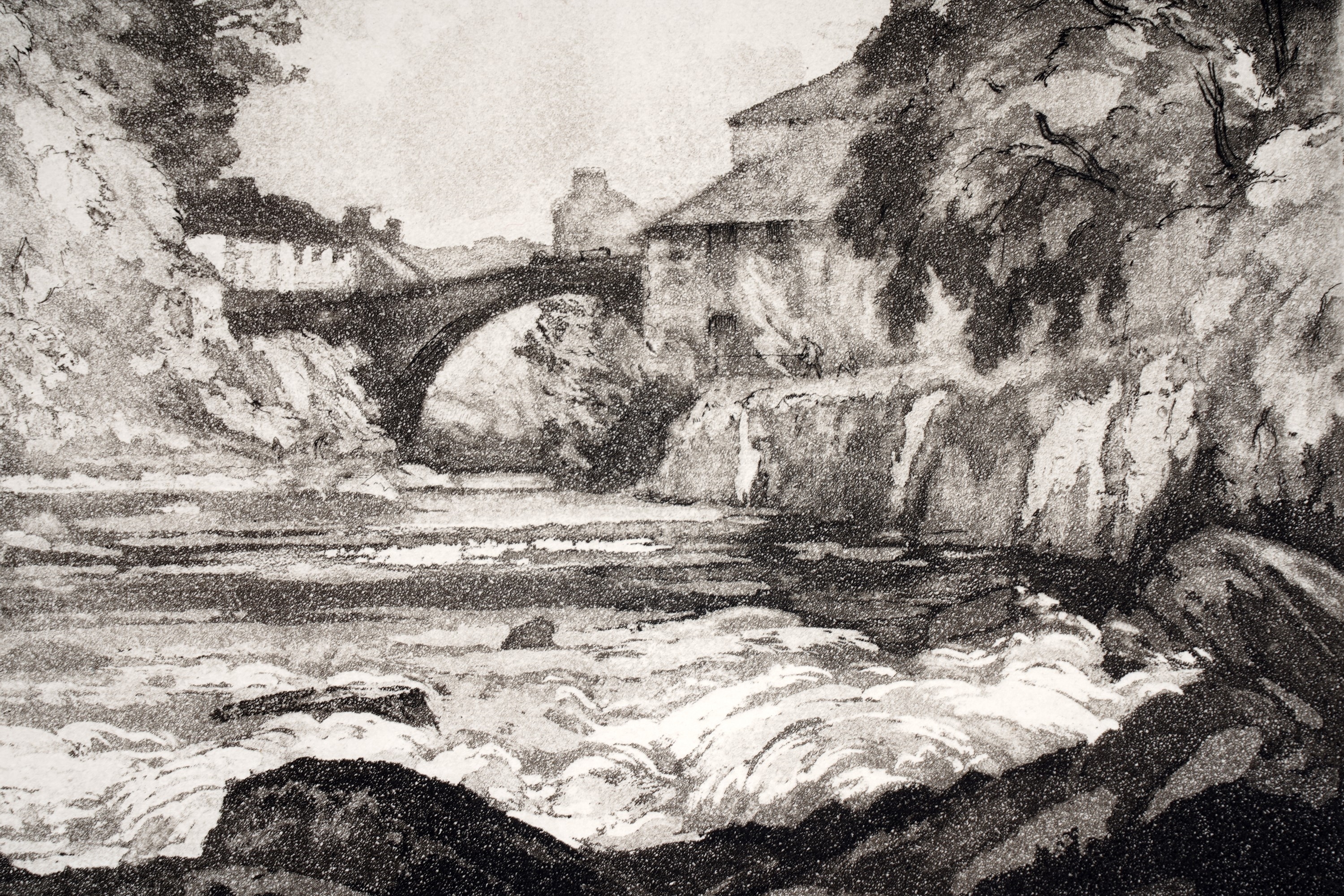 Artwork by William Palmer Robins, Showery Day, Barnard Castle, Made of Aquatint Etching