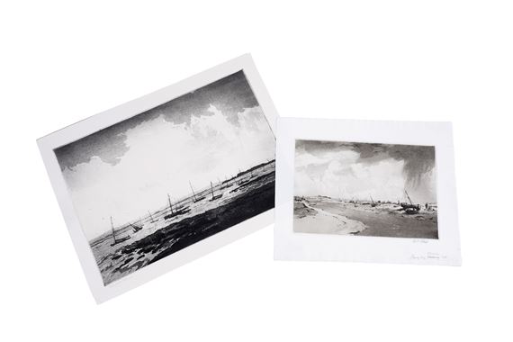 Two views of Mersea Island, Essex by William Palmer Robins, 1955