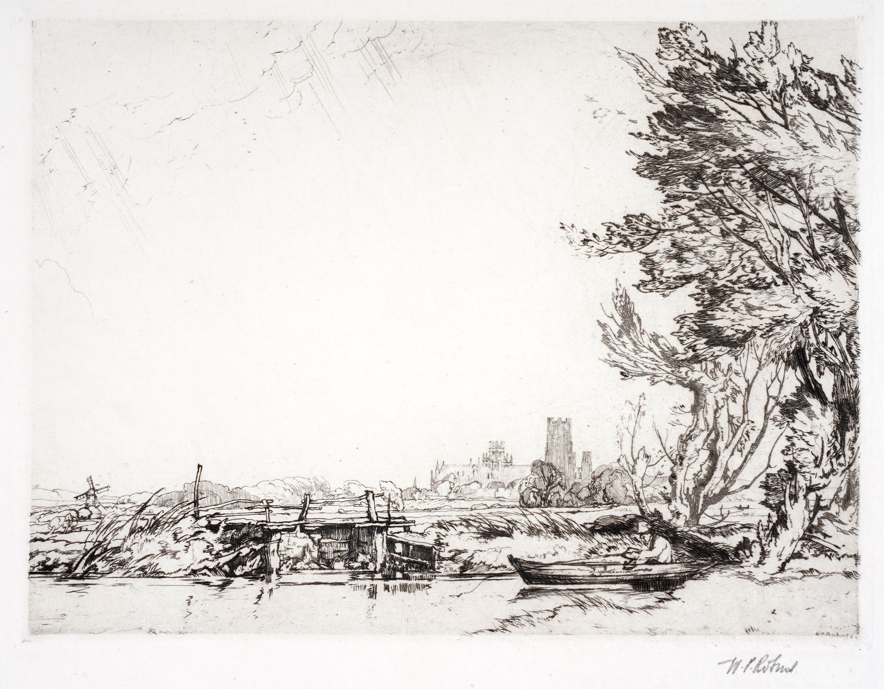 Artwork by William Palmer Robins, Distant Ely, Made of Etching