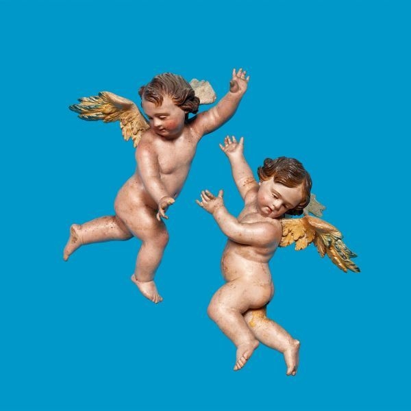 Artwork by Gaetano Patalano, A PAIR OF ANGELS, Made of Polychrome Wood