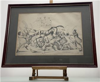 A set of six large format black and white engraved cartoons