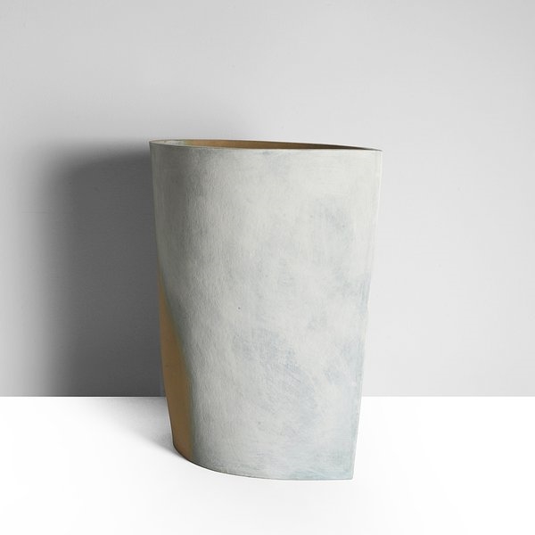 Artwork by Ken Eastman, Tall Pot, Made of Stoneware, Dry White And Orange Over Blue Glazes