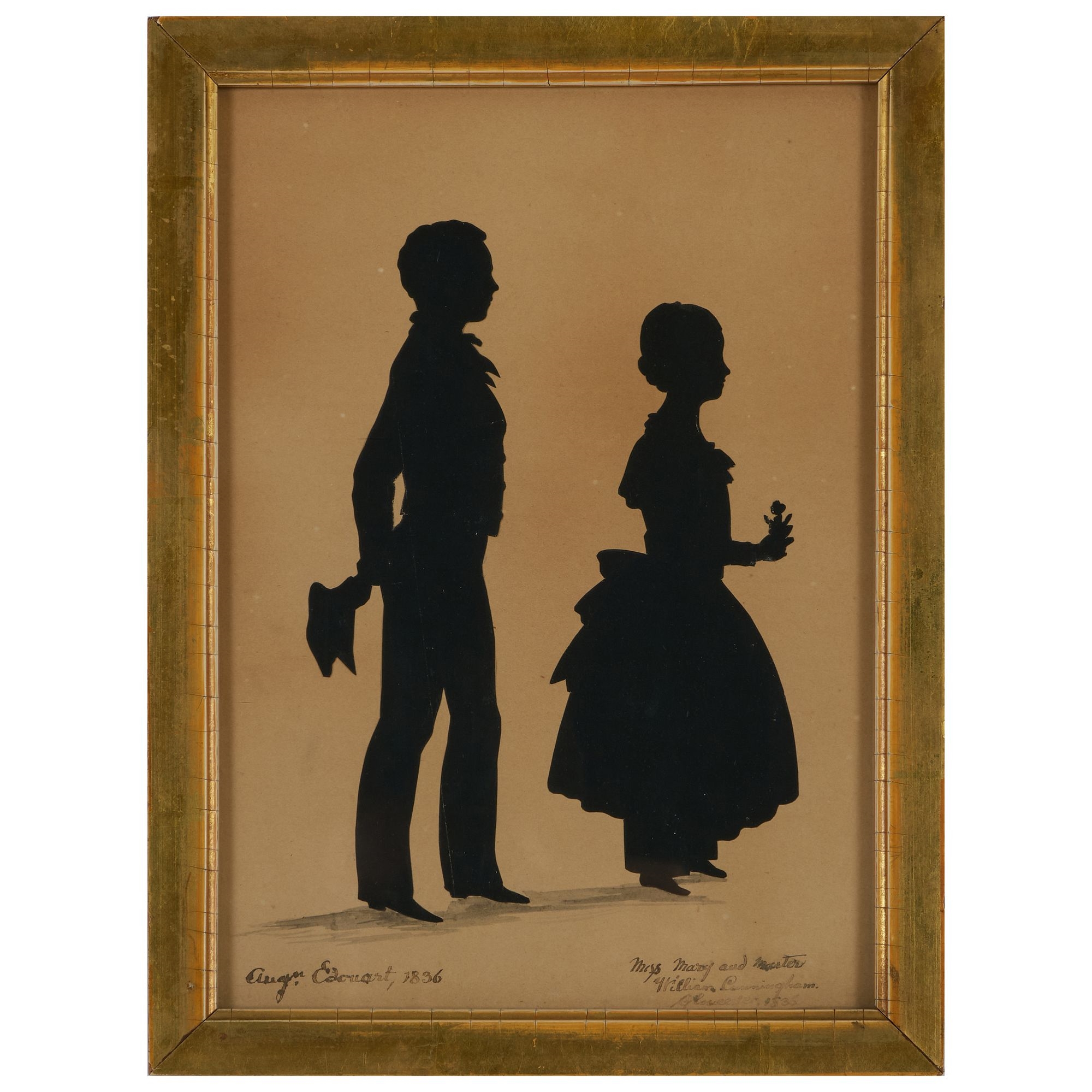 Artwork by Augustin Amant Constant Fidèle Edouart, Silhouette of Mrs. Mary and Master William Cunningham, Made of Cut Out
