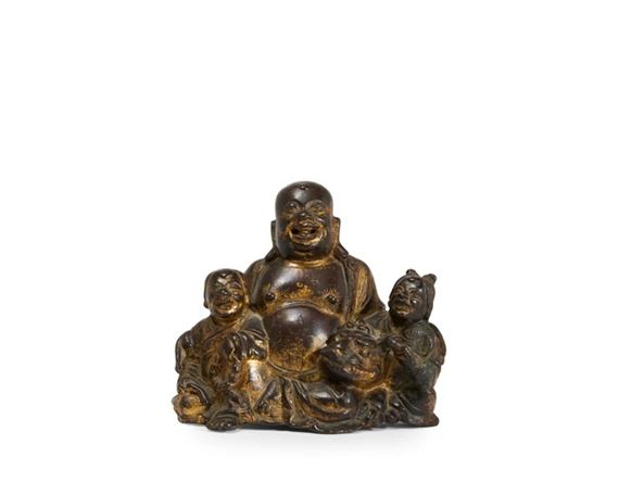 A Chinese gilt-bronze Budai group by Chinese School, 16th/17th century