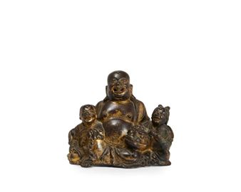 A Chinese gilt-bronze Budai group - Chinese School
