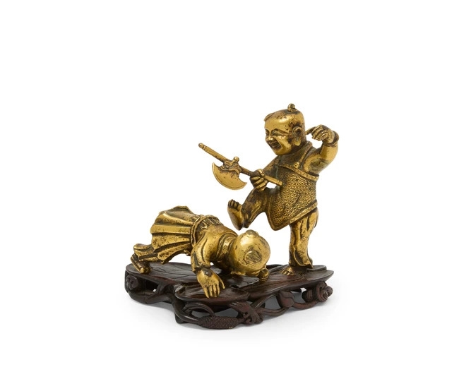 Artwork by Chinese School, fighting boys group, Made of Gilt-Bronze