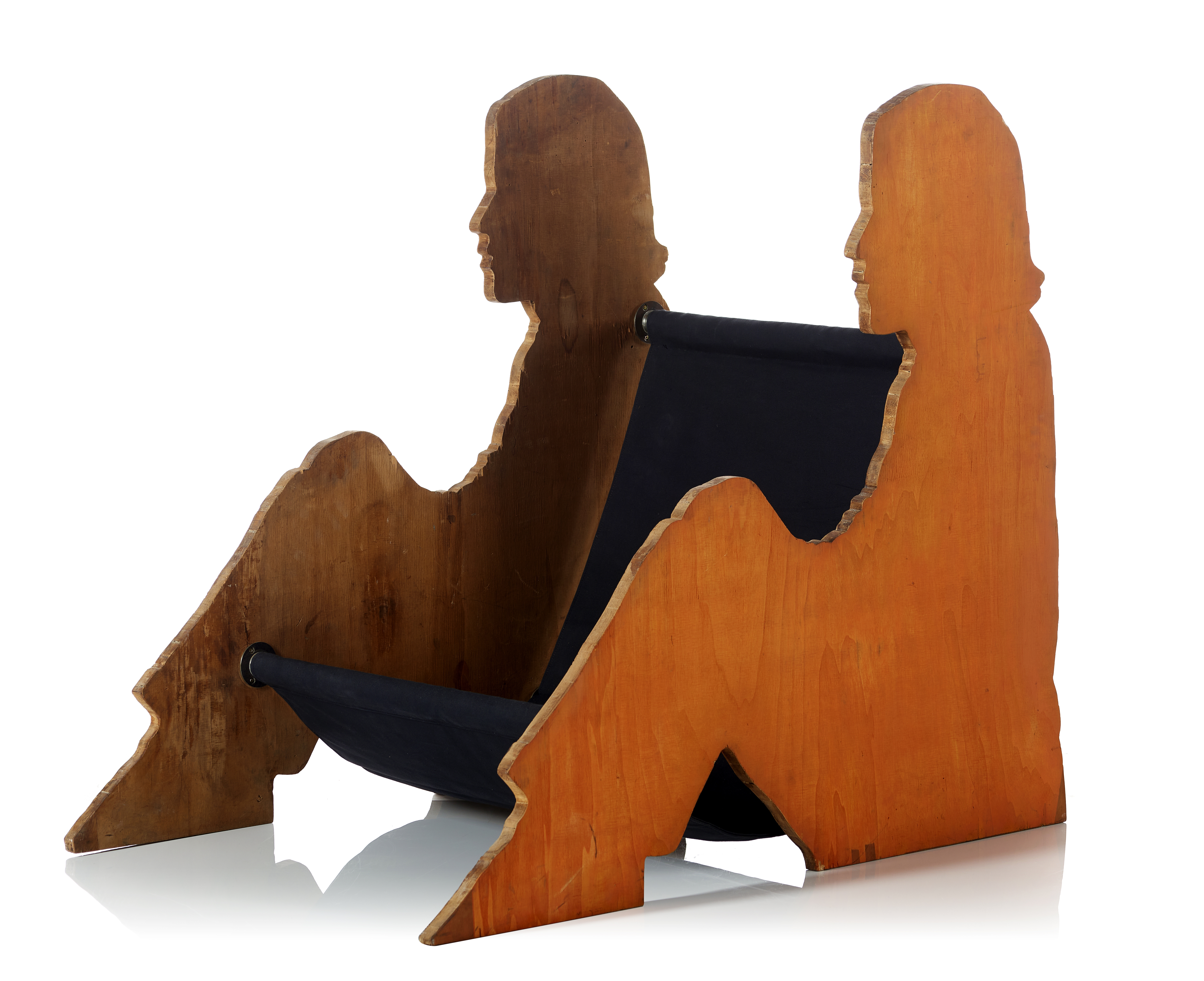 Artwork by Lourdes Castro, Ombre Portée Assise, Made of Wood, Metal, Fabric