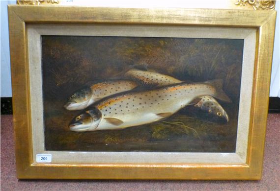 Henry Leonidas Rolfe | three trout on a riverbank | MutualArt