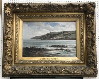 A coastal landscape with fishing village and harbour in background - Jan van Couver