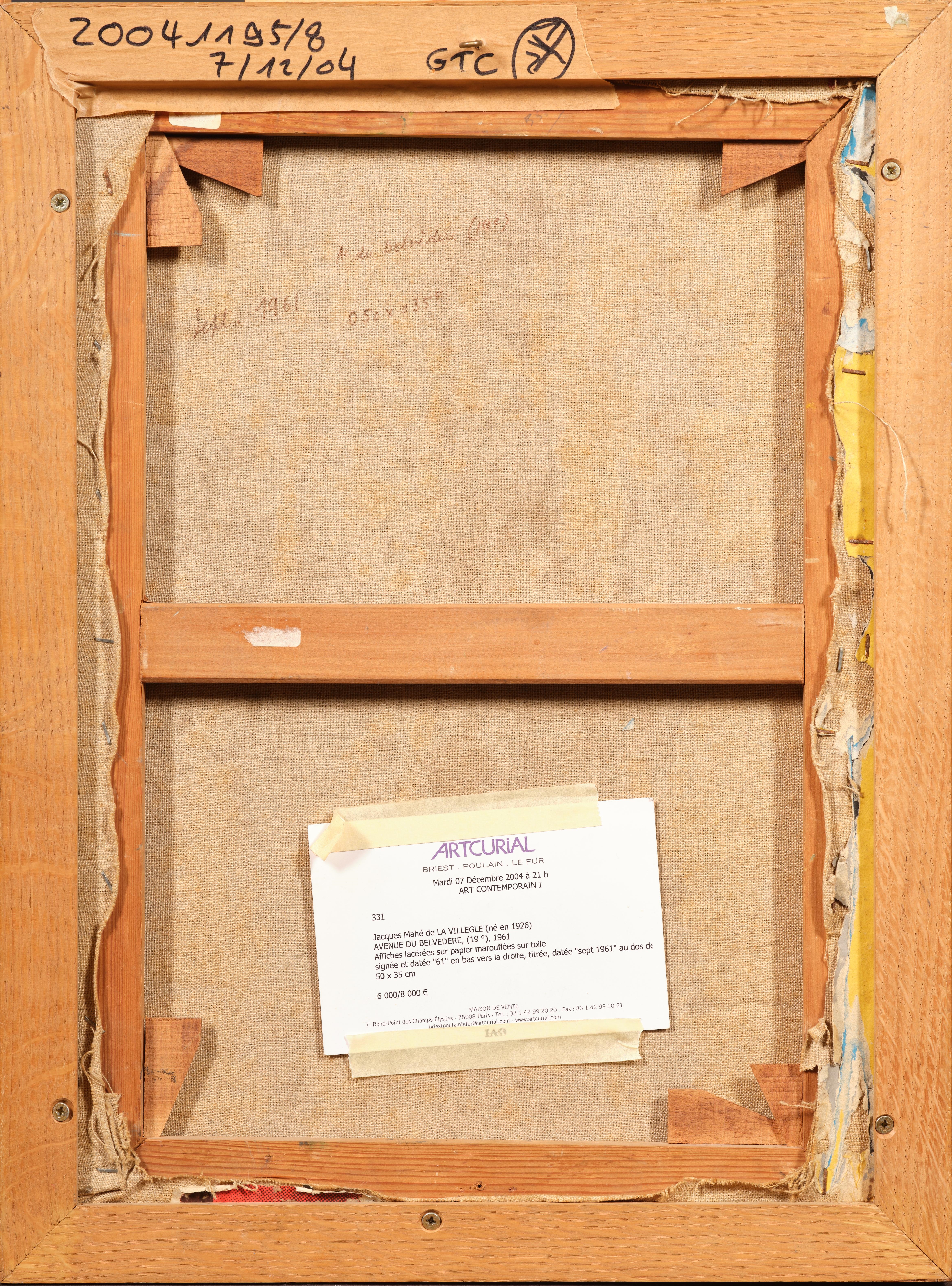 Artwork by Jacques Villeglé, Avenue du Belvédère 19e, 1961, Made of Décollage On Canvas