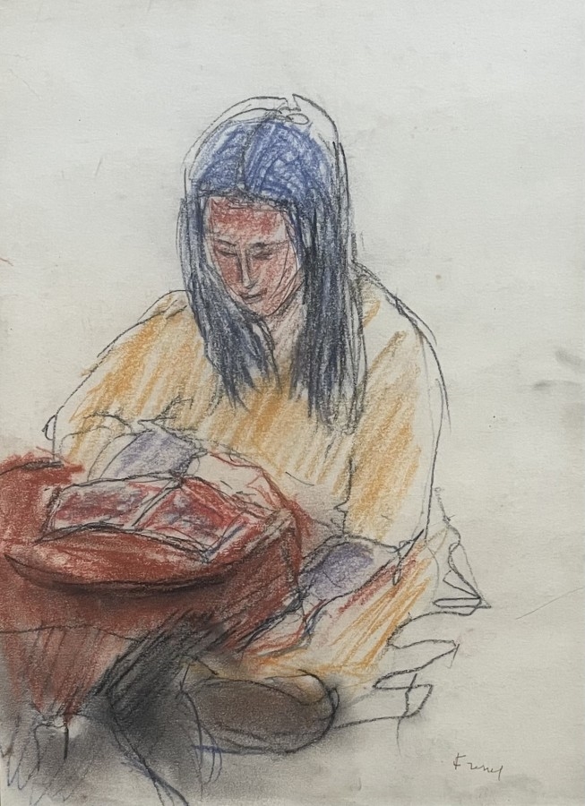 Artwork by Isaac Frenel, Reading time, Made of Pastel