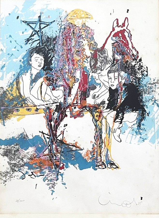Artwork by Uri Lifschitz, Childern and a horse, Made of Silkscreen