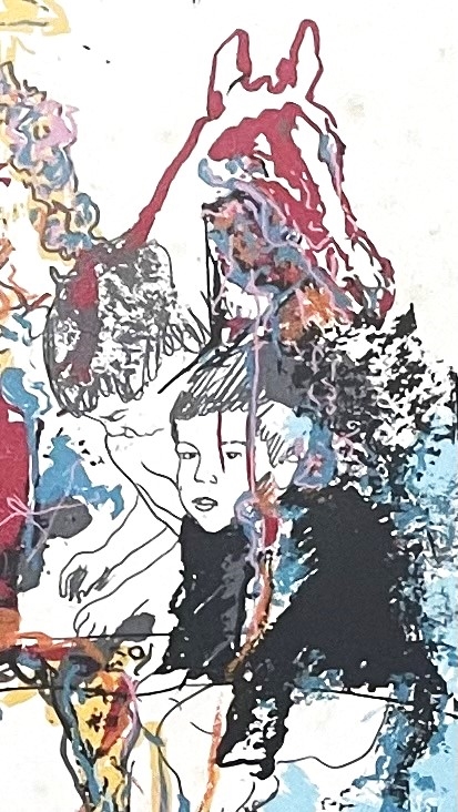 Artwork by Uri Lifschitz, Childern and a horse, Made of Silkscreen