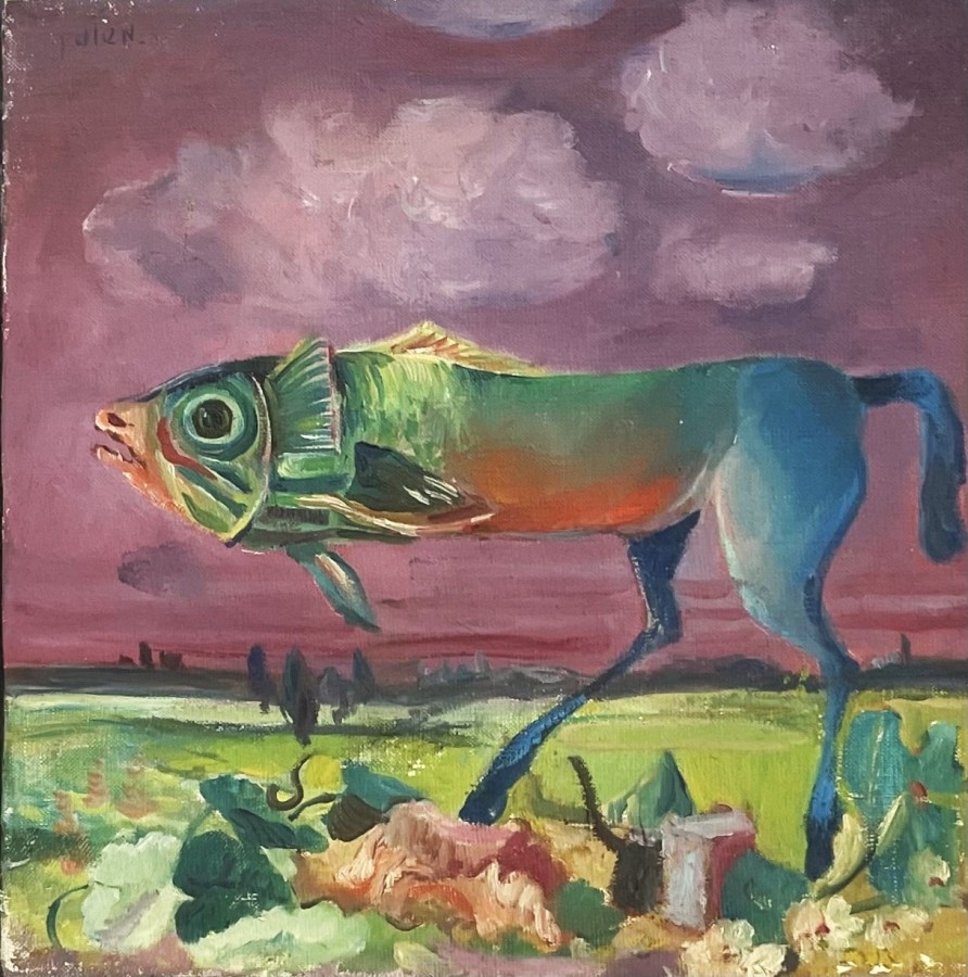 Artwork by David Meshulam, Fish witth a horse tail, Made of Oil On Canvas