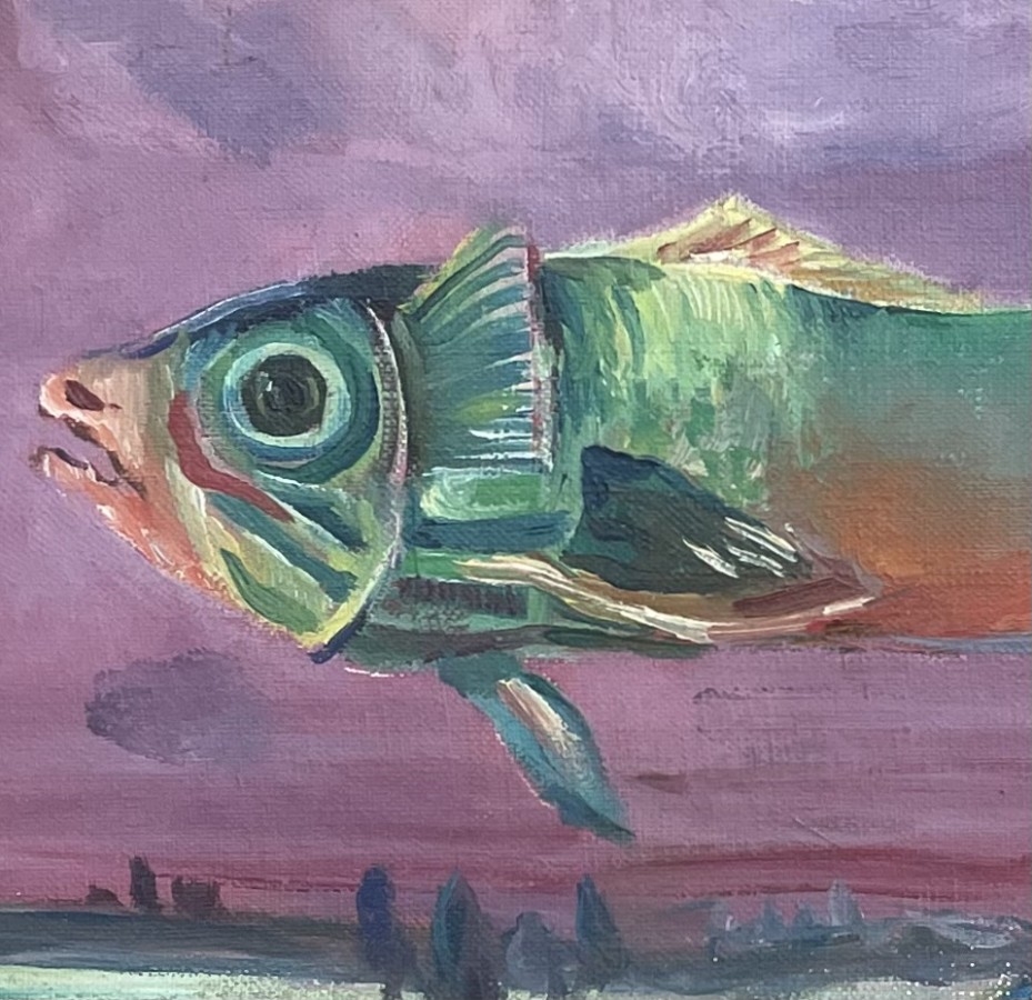 Artwork by David Meshulam, Fish witth a horse tail, Made of Oil On Canvas