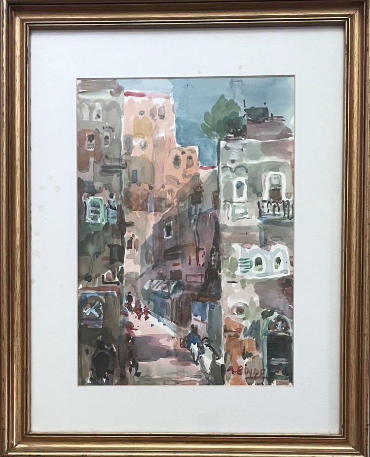 Artwork by Avraham Binder, Urban landscape, Made of Watercolor