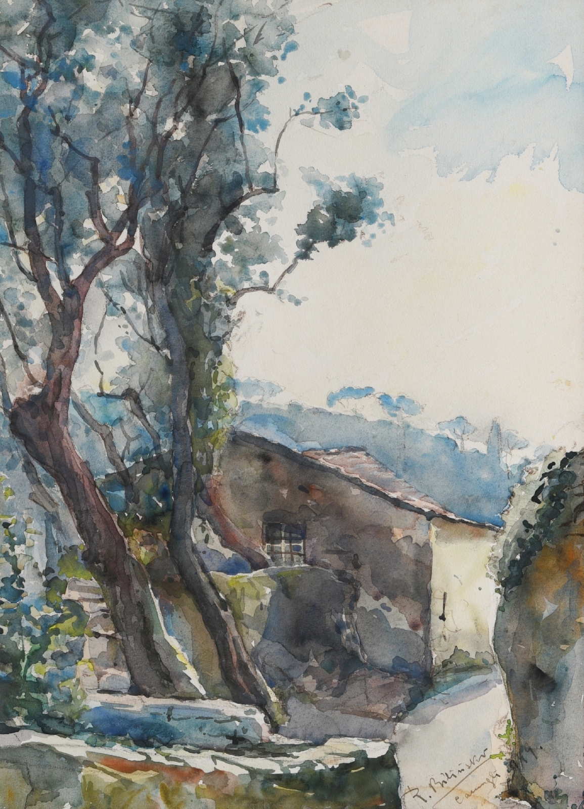 Artwork by Roman Biliński, View of a Village, Made of Watercolor on paper