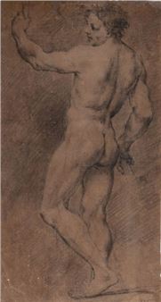 Academy of a man from behind with his left arm raised - Italian School, 18th Century