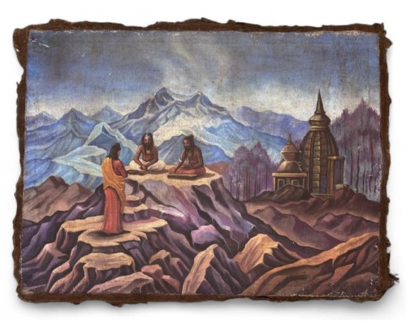 Holy Men Beside a Temple in the Himalayas by Sviatoslav Roerich, 1942