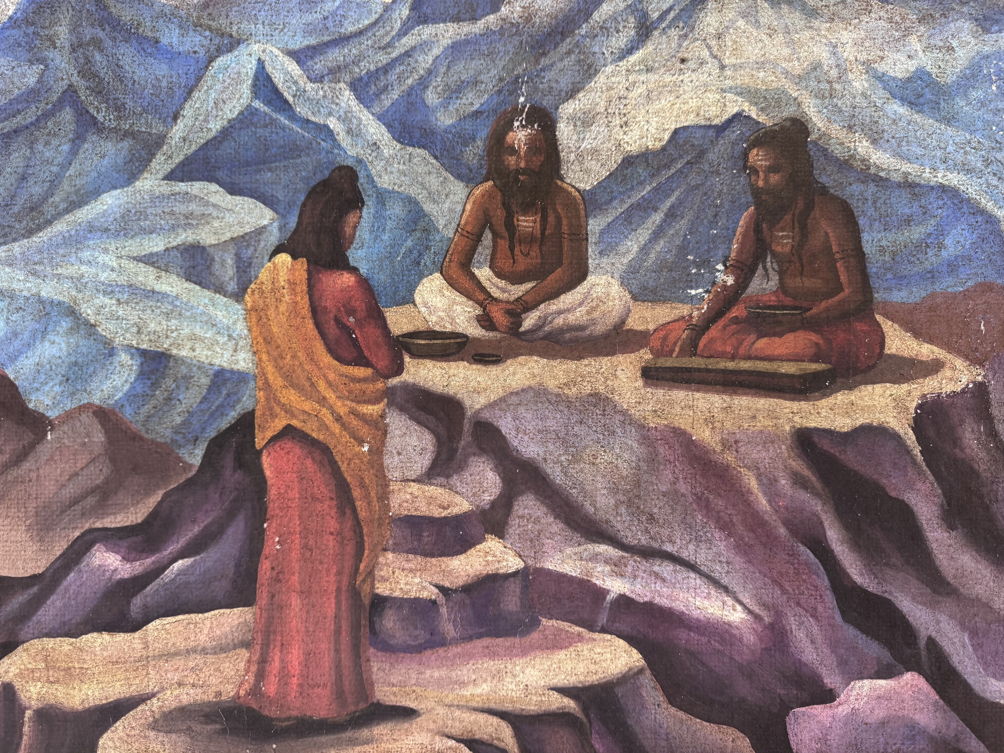 Artwork by Sviatoslav Roerich, Holy Men Beside a Temple in the Himalayas, Made of Oil On Canvas