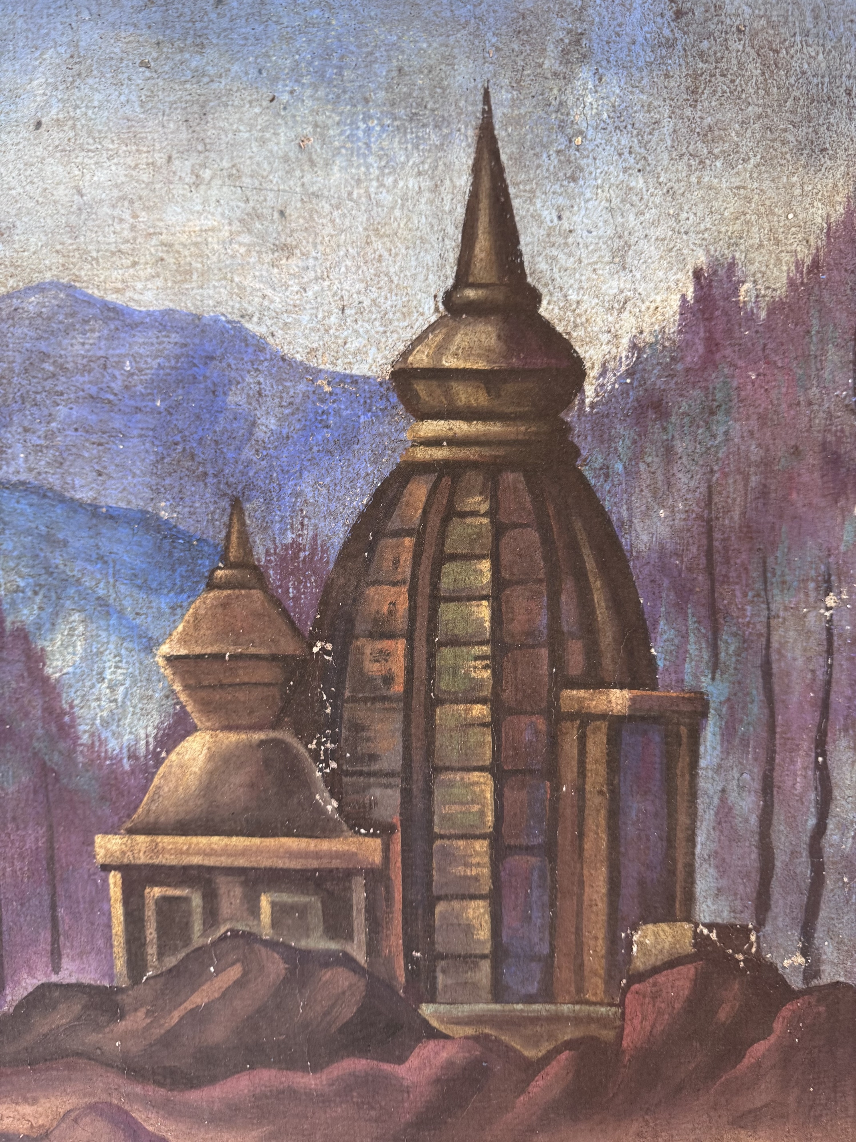 Artwork by Sviatoslav Roerich, Holy Men Beside a Temple in the Himalayas, Made of Oil On Canvas