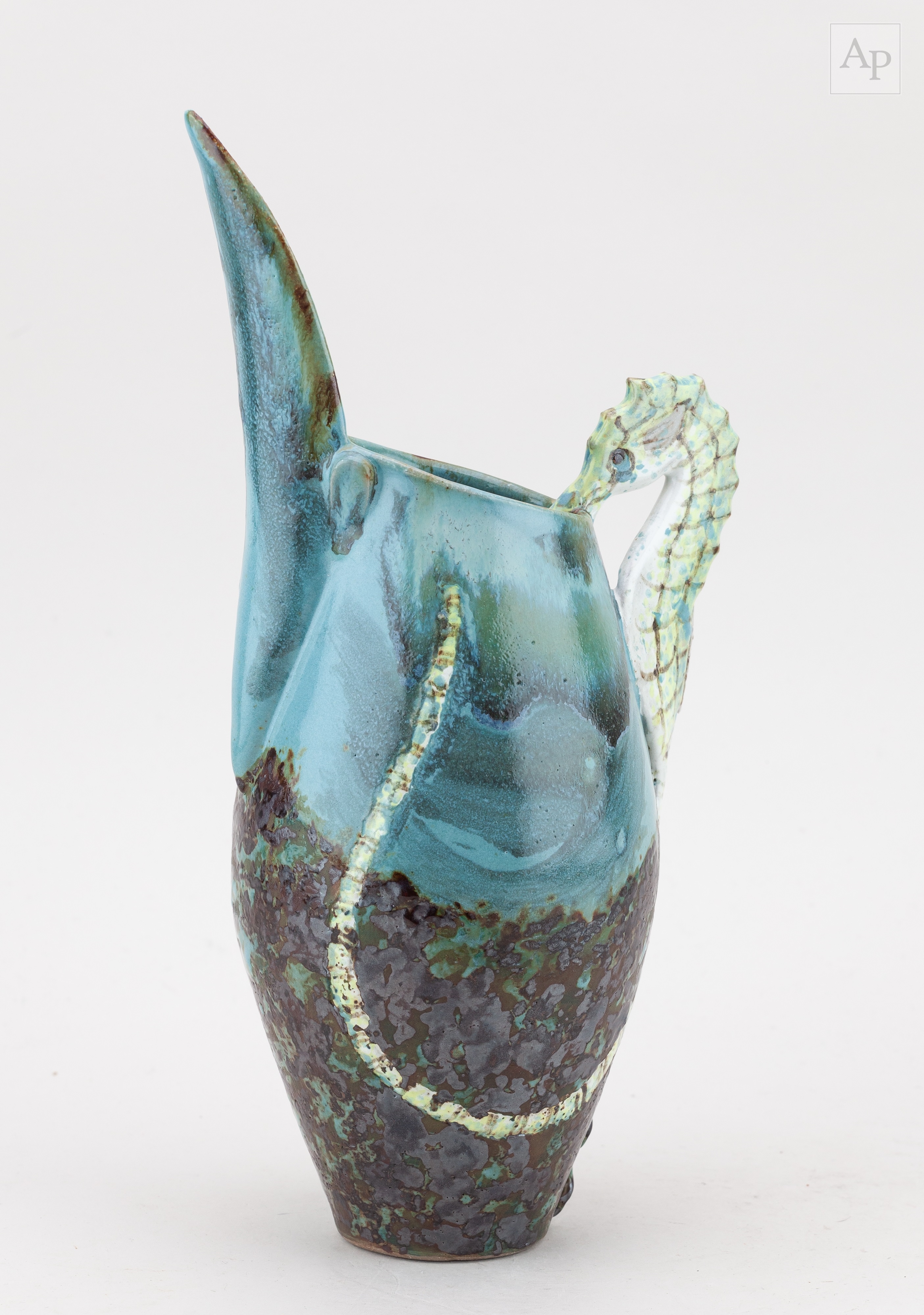 Roger Cockram | tall stoneware jug with a handle modelled as a seahorse ...