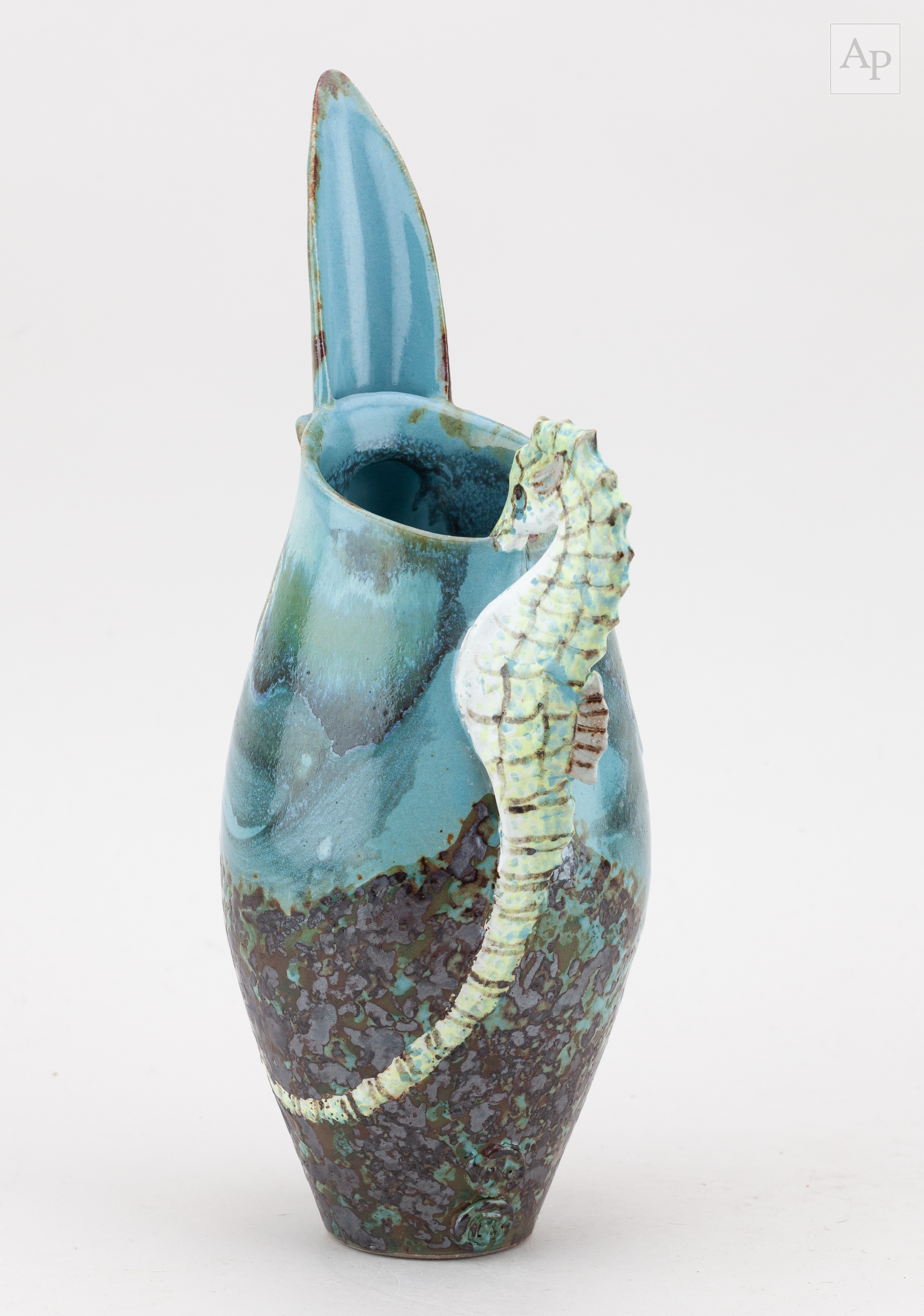 Roger Cockram | tall stoneware jug with a handle modelled as a seahorse ...