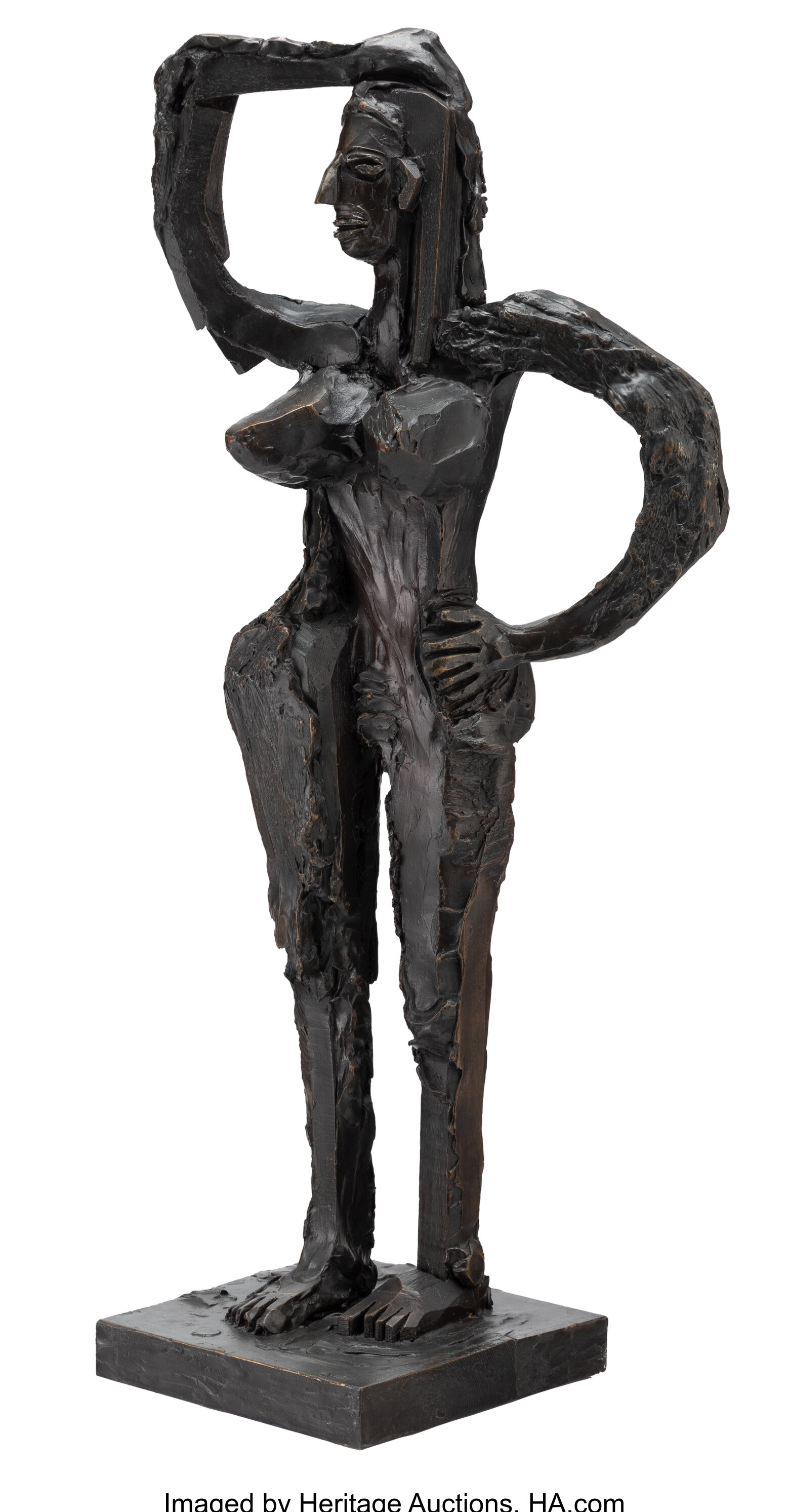 Artwork by David Bates, Standing Figure III, Made of Bronze with dark brown patina