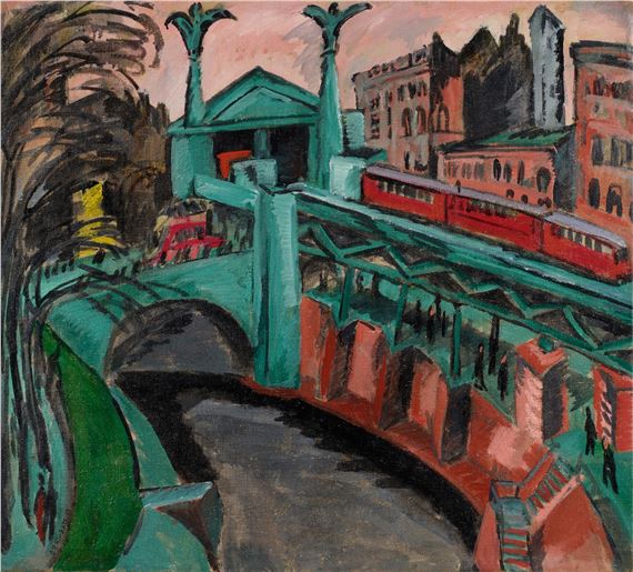 Hallesches Tor, Berlin (Halle Gate, Berlin) (recto); Zwei Badende am Strand (Two Bathers on the Beach) (verso by Ernst Ludwig Kirchner, Executed in 1913