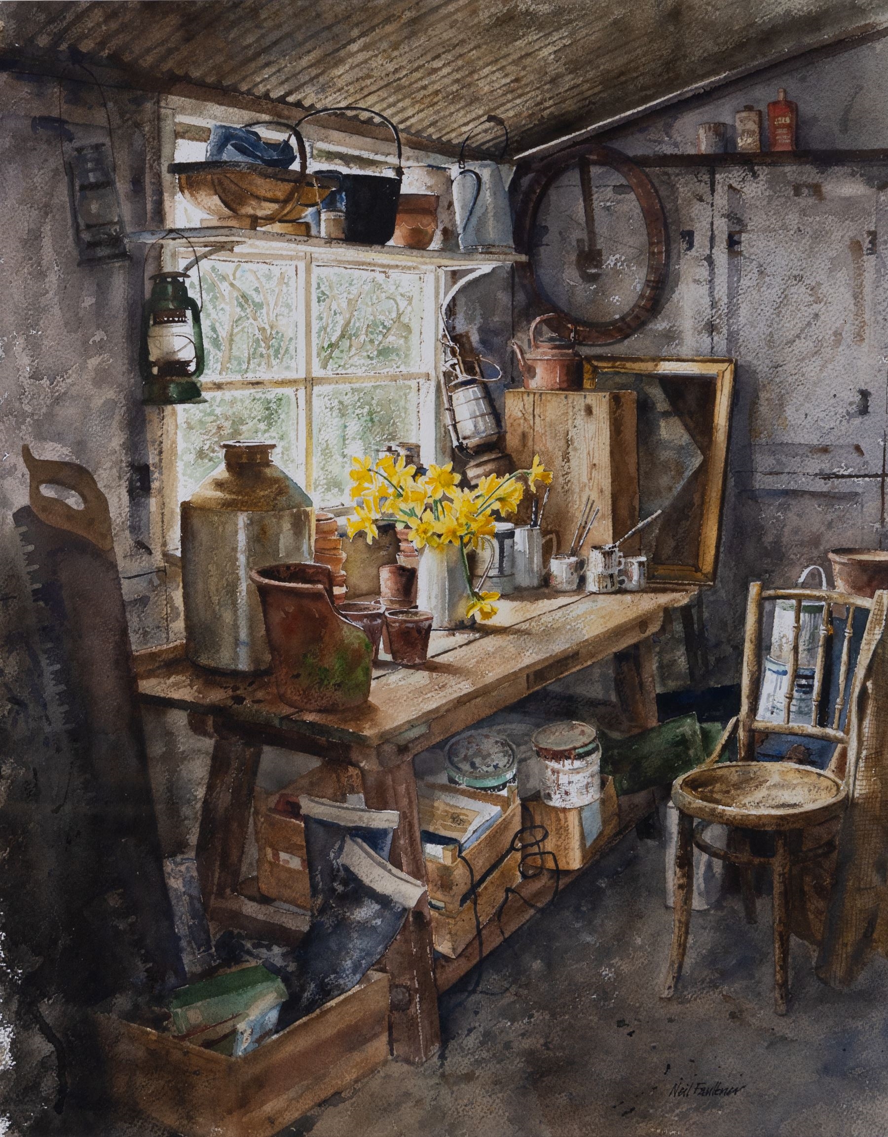 Artwork by Neil Faulkner, In the Workshop, Made of Watercolour