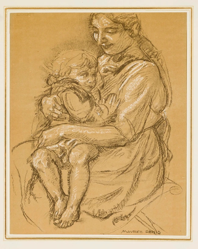 Artwork by Maurice Denis, Mother and Child, Made of Lithograph Using The Jacomet Process On Sand Coloured Paper