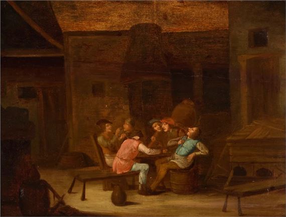 A tavern scene with men smoking pipes around a table - Adriaen van Ostade