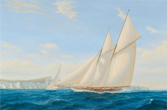 "A majestic sailing vessel navigating calm waters under a vast sky."
