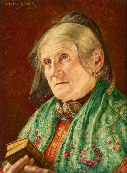 An old woman holding a prayer book by Gustav Köhler