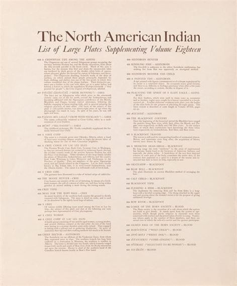 The North American Indian - List of Large Plates Supplementing Volume Eighteen - Edward S. Curtis