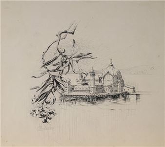 Five drawings: Palais sur l'eau, Lamp post, Jardin du Luxembourg, Studies of buildings, Studies of objects