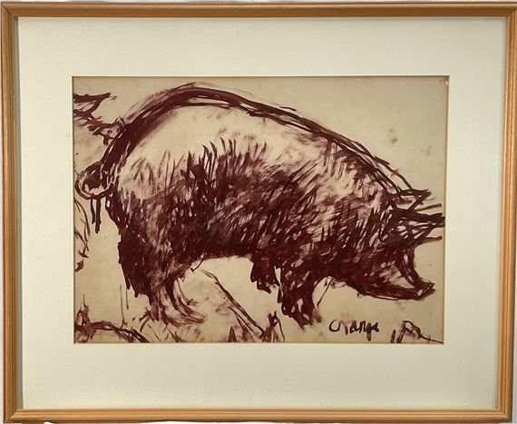 ink and wash sketch of a pig by Cynthia Pell