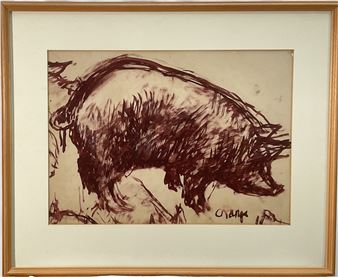 ink and wash sketch of a pig